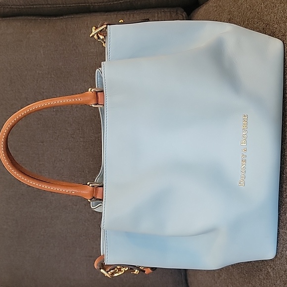 Dooney & Bourke Sky Blue LeatherTote Tan Handles - Picture 11 of 11